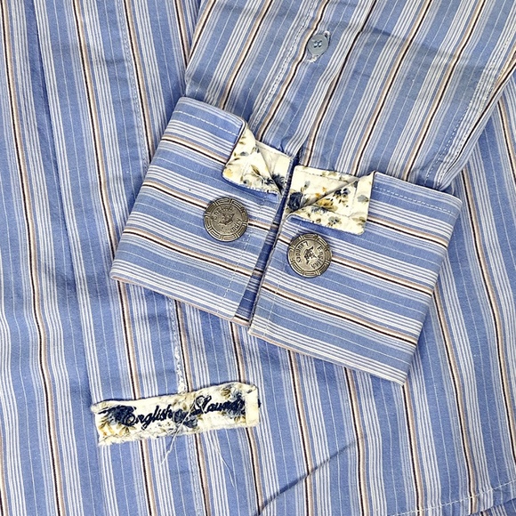 English Laundry Embroidered Blue Stripe Shirt - Picture 4 of 8